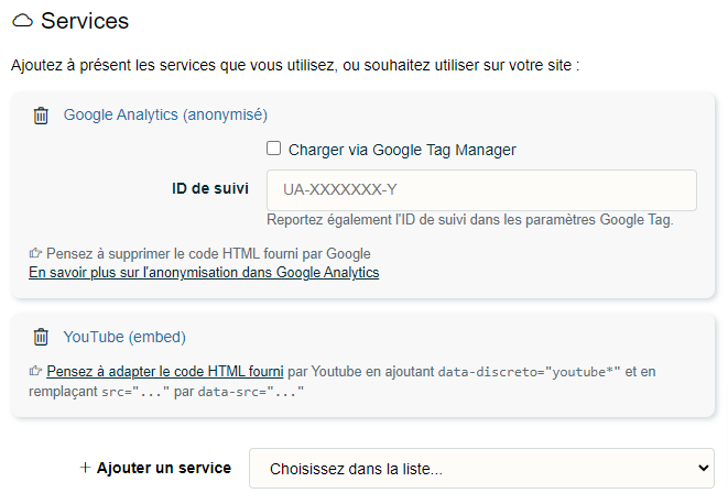 Discreto : configuration des services